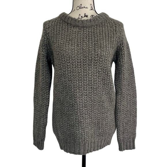 THEORY SWEATER ALPACA BLEND CHUNKY FISHERMAN RIB SPECKLED SZ S GRAY ICONIC - Picture 4 of 16